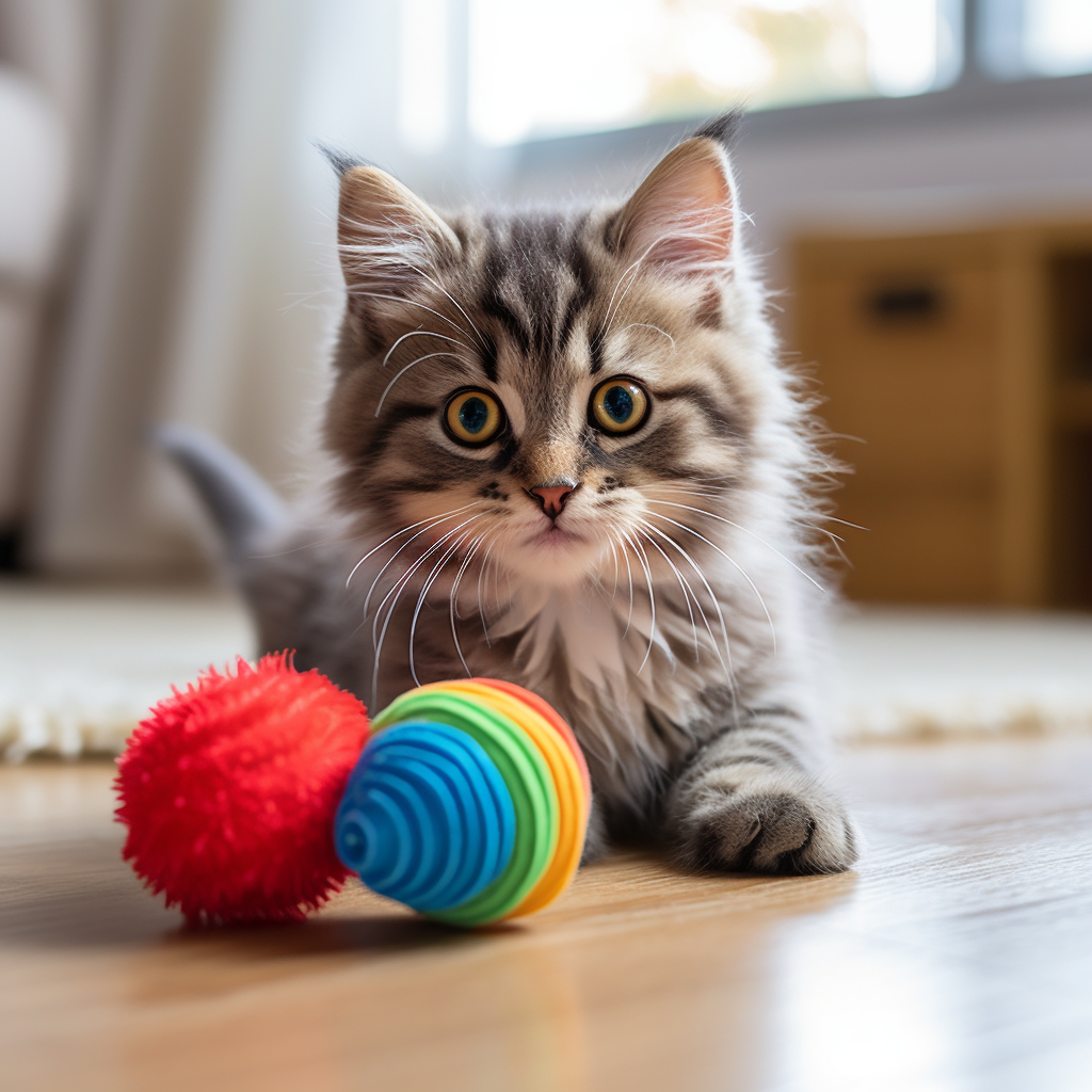 Kleine kat met speelgoed