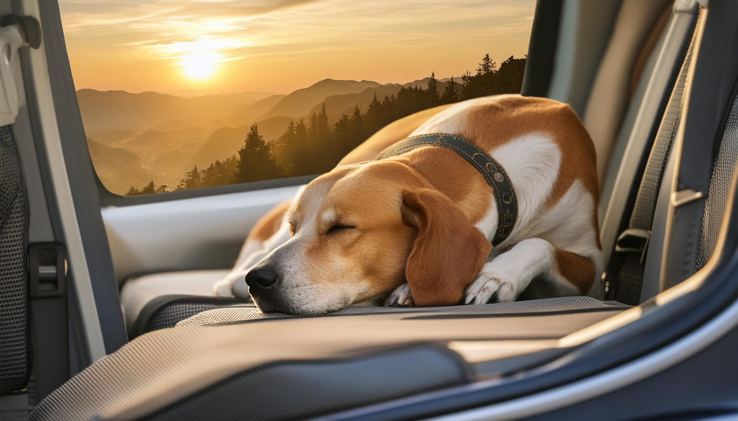 hygenhund rust uit in een auto