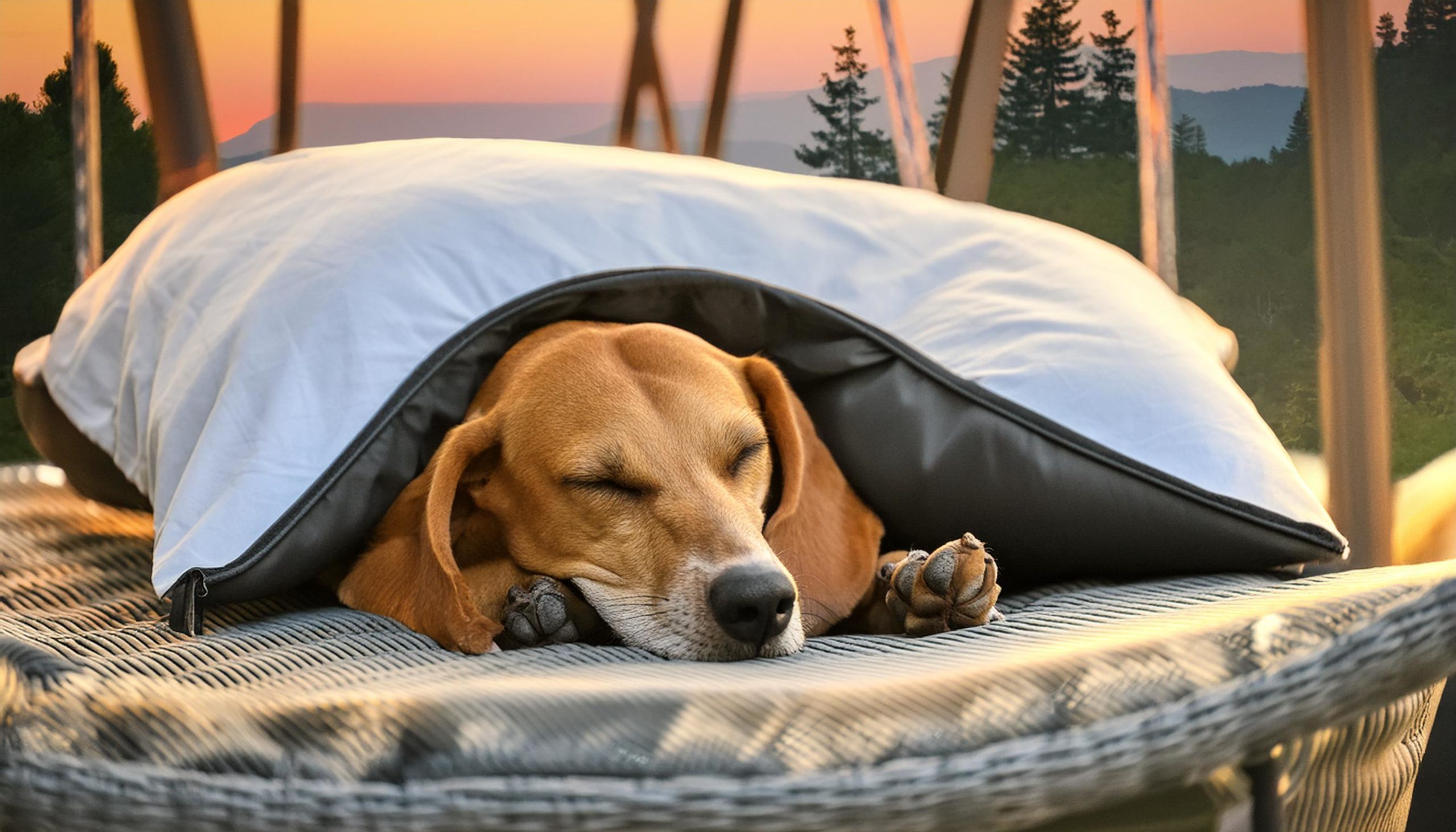 hygenhund slaapt onder een kussen