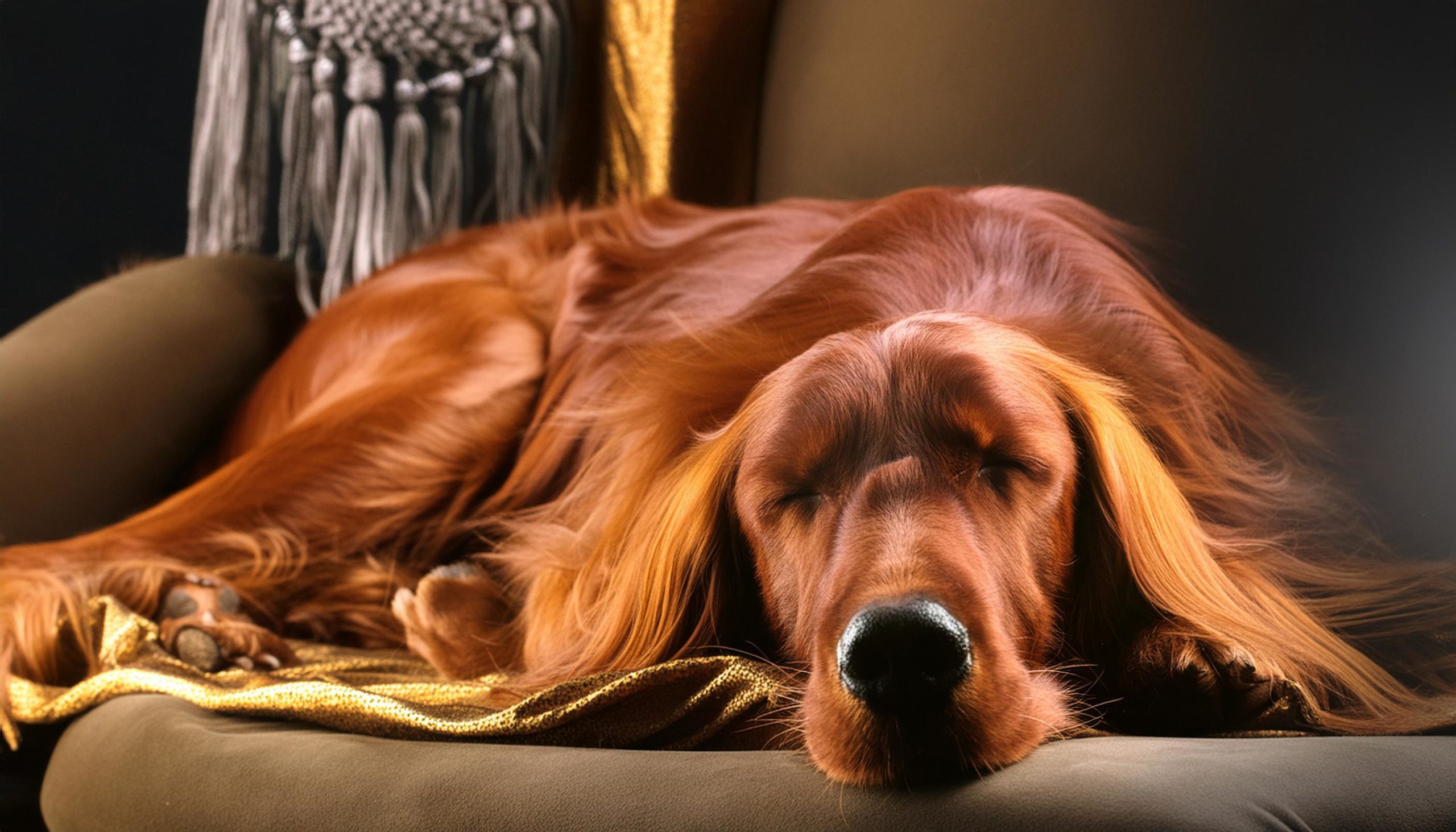 de ierse setter rust uit na zijn wandeling