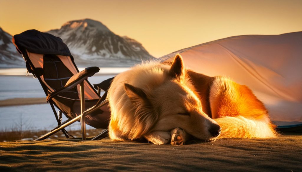 ijslandse hond rust uit na een lange wandeling