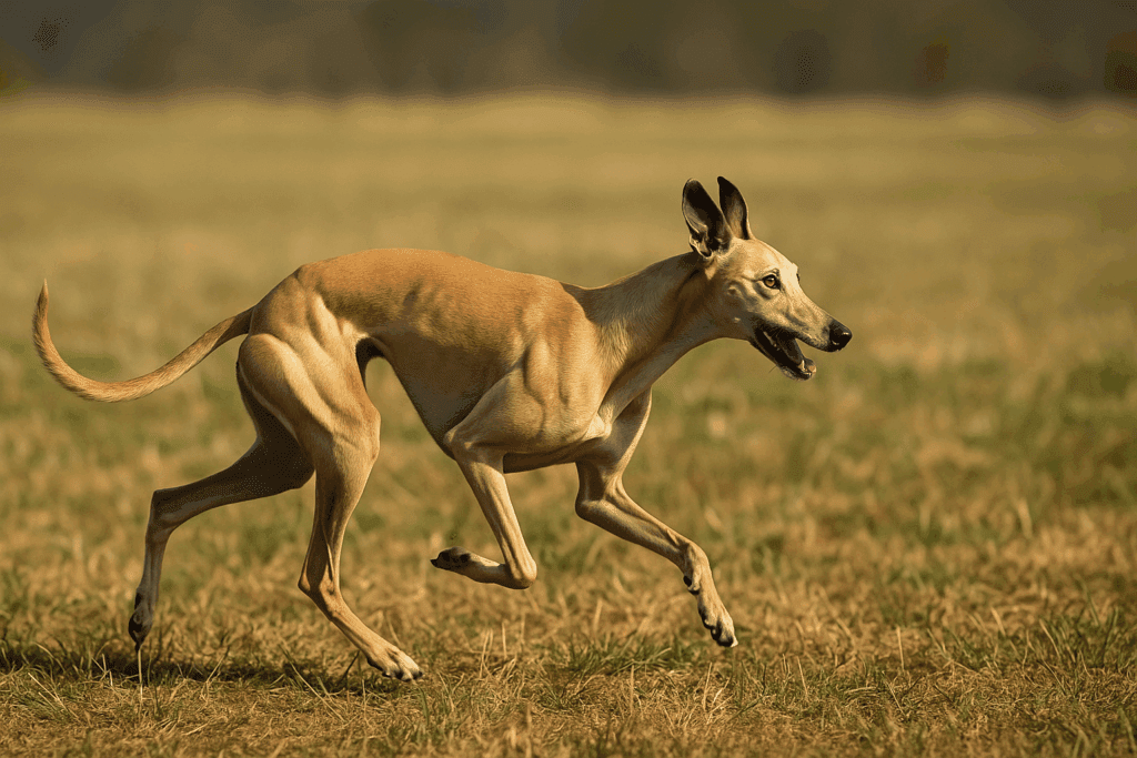 De hazewindhond op een veld